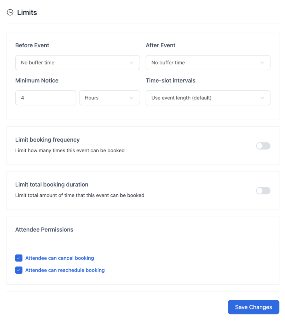 control booking frequency & duration with time-slot Intervals